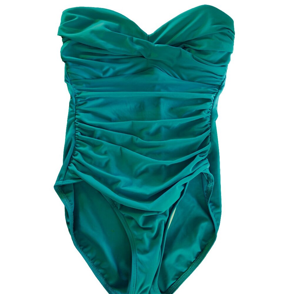 Miraclesuit Size 6 Teal Slimming one Piece Swimsuit Strapless No Strap